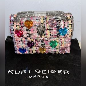 Kurt Geiger London Mini Kensington Tweed Heart Crystal Embellished Crossbody Bag
